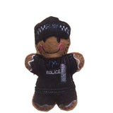police officer gingerbread decoration in black uniform, cap and vest, on a white background