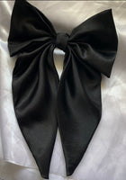 Black Satin Bow, Large Clip On Hair Accessory For Women.