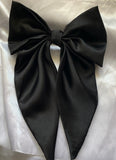 Black Satin Bow, Large Clip On Hair Accessory For Women.