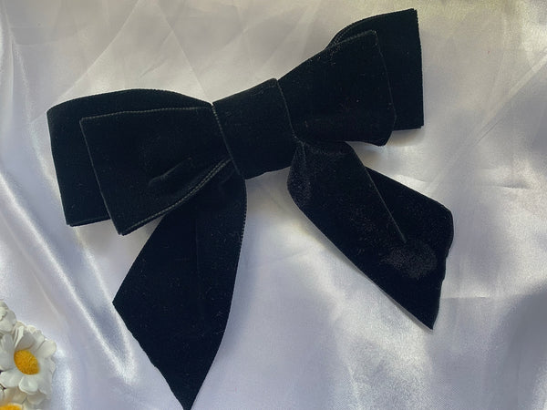 Black Velvet Bow, Large Clip On Hair Accessory For Women.