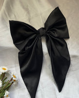 Black Satin Bow, Large Clip On Hair Accessory For Women.