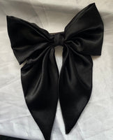 Black Satin Bow, Large Clip On Hair Accessory For Women.