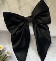 Black satin hair bow for women