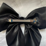 Black Satin Bow, Large Clip On Hair Accessory For Women.