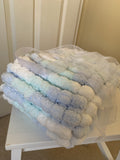 Hand Knitted Baby Blanket Pram Cover – Pastel Pom Pom Design
