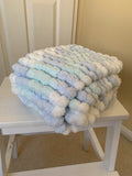 Hand Knitted Baby Blanket Pram Cover – Pastel Pom Pom Design
