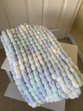 Hand Knitted Baby Blanket Pram Cover – Pastel Pom Pom Design