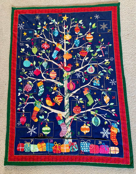 Blue tree, reusable fabric pocket Christmas Advent Calendar