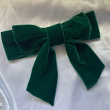 Bottle Green Velvet Bow, Large Clip On Hair Accessory For Women.