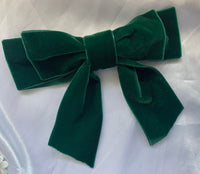 Bottle Green Velvet Bow, Large Clip On Hair Accessory For Women.