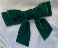 Bottle Green Velvet Bow, Large Clip On Hair Accessory For Women.