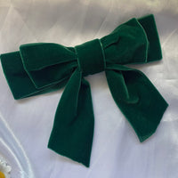 Bottle Green Velvet Bow, Large Clip On Hair Accessory For Women.