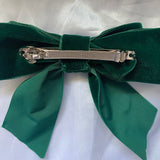 Bottle Green Velvet Bow, Large Clip On Hair Accessory For Women.