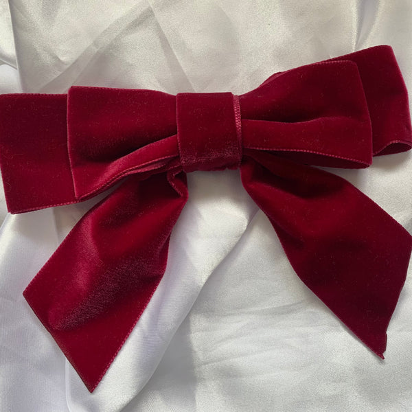 Burgundy Velvet Bow, Large Clip On Hair Accessory For Women.