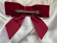 Burgundy Velvet Bow, Large Clip On Hair Accessory For Women.