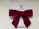 Burgundy Velvet Bow, Large Clip On Hair Accessory For Women.