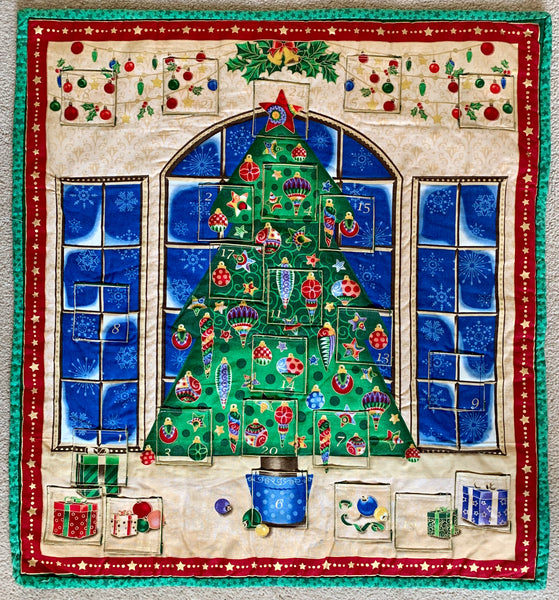 Christmas tree design, reusable fabric, pocket advent calendar.