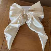 Cream satin long tail hair bow clip, bridal hair accessories.