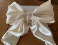 Cream satin long tail hair bow clip, bridal hair accessories.