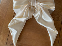 Cream satin long tail hair bow clip, bridal hair accessories.