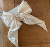 Cream satin long tail hair bow clip, bridal hair accessories.