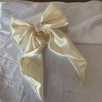 Cream satin long tail hair bow clip, bridal hair accessories.