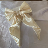 Cream satin long tail hair bow clip, bridal hair accessories.