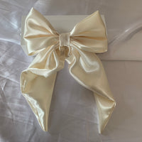 Cream satin long tail hair bow clip, bridal hair accessories.