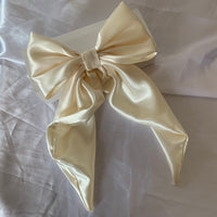 Cream satin long tail hair bow clip, bridal hair accessories.