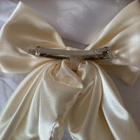 Cream satin long tail hair bow clip, bridal hair accessories.