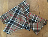 Tartan Dog Bandana Slip On Collar Design In Beige Black And Red