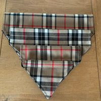 Tartan Dog Bandana Slip On Collar Design In Beige Black And Red