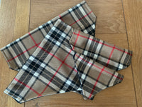 Tartan Dog Bandana Slip On Collar Design In Beige Black And Red