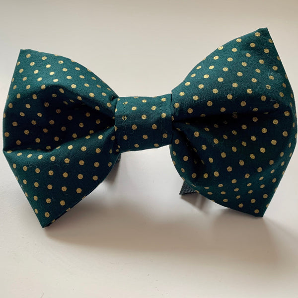 Green and gold spot dog bow tie