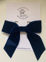 Navy Blue Velvet Bow, Large Clip On Hair Accessories For Women.