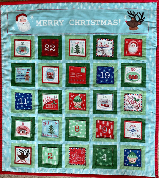Merry Christmas Santa and reindeer, reusable fabric advent calendar, pocket calendar