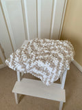 Hand Knitted Beige and White Baby Blanket, Mini Pom Pom Wool