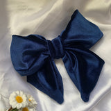 Navy Blue Velvet Sailor Bow, Clip On Hair Accessory For Women.