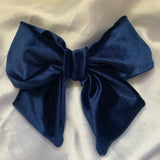 Navy Blue Velvet Sailor Bow, Clip On Hair Accessory For Women.