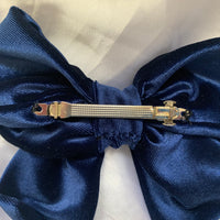 Navy Blue Velvet Sailor Bow, Clip On Hair Accessory For Women.