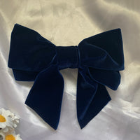 Navy Blue Velvet Bow, Large Clip On Hair Accessories For Women.