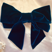 Navy Blue Velvet Bow, Large Clip On Hair Accessories For Women.