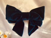 Navy Blue Velvet Bow, Large Clip On Hair Accessories For Women.