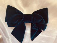 Navy Blue Velvet Bow, Large Clip On Hair Accessories For Women.