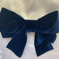 Navy Blue Velvet Bow, Large Clip On Hair Accessories For Women.