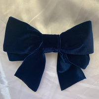 Navy Blue Velvet Bow, Large Clip On Hair Accessories For Women.