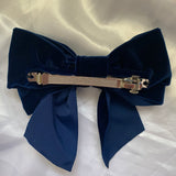 Navy Blue Velvet Bow, Large Clip On Hair Accessories For Women.