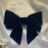 Navy Blue Velvet Bow, Large Clip On Hair Accessories For Women.