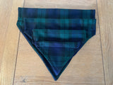 Tartan Dog Bandana Slip On Collar Design In Navy And Green