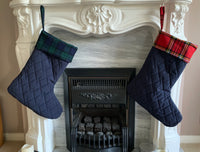 Country Style Christmas Stocking Navy Blue With Red Tartan Cuff